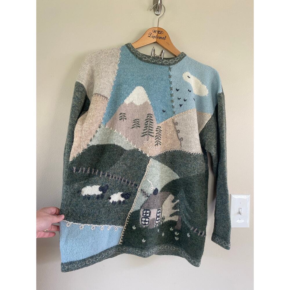 Tulchan Size M Cottage Sheep Scene Wool Sweater Cottagecore Size M